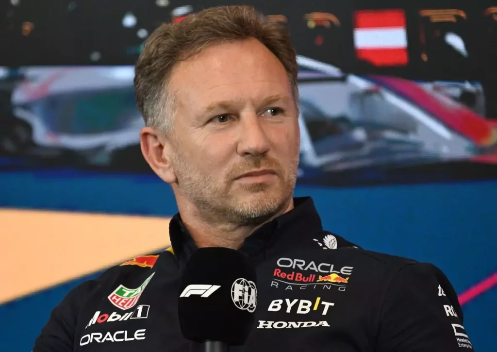 Il team principal Red Bull Christian Horner in conferenza stampa