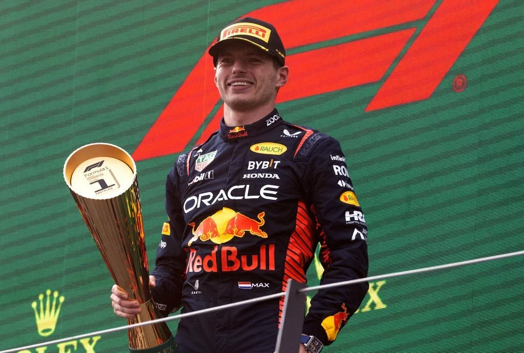 Max Verstappen sul gradino più alto del podio del GP d'Austria