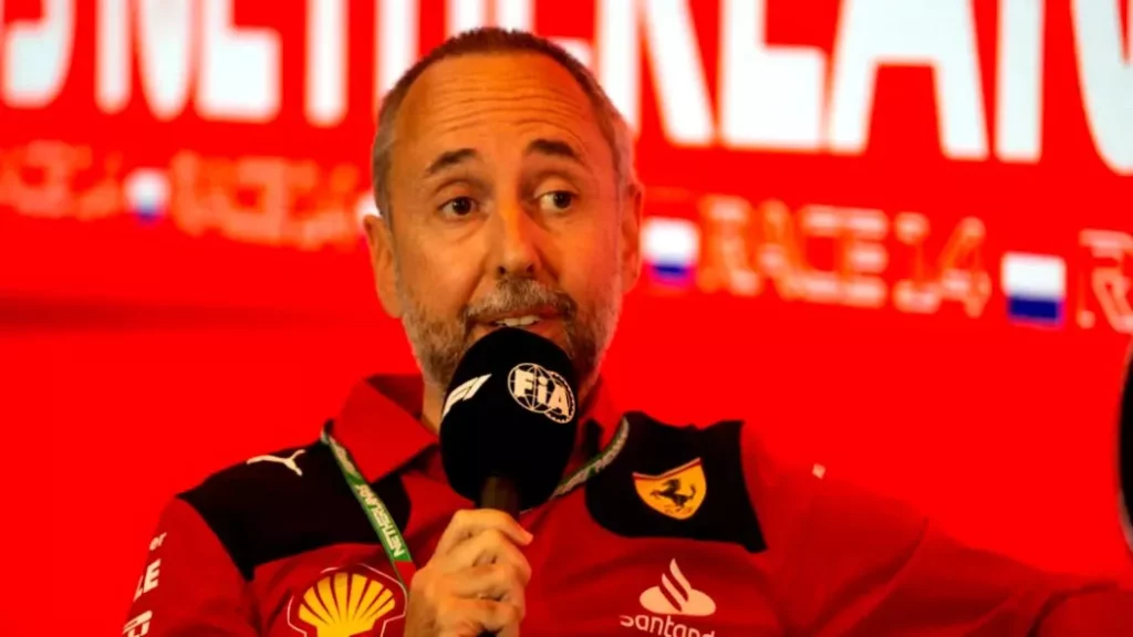 Il direttore tecnico della Ferrari Enrico Cardile durante la conferenza stampa del GP d'Olanda