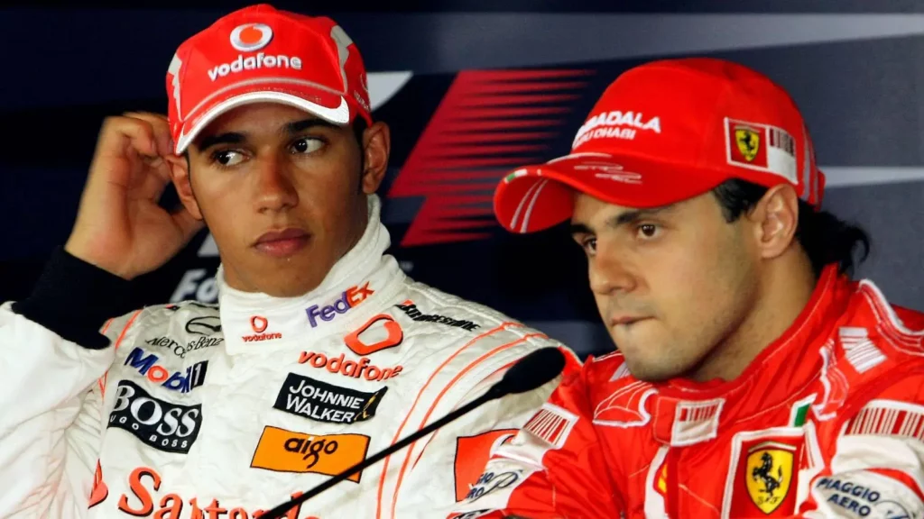 Felipe Massa e Lewis Hamilton in conferenza stampa nel 2008
