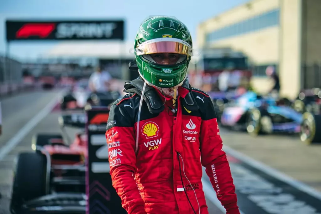Charles Leclerc nel parco chiuso a seguito del terzo posto nella Sprint del GP degli USA