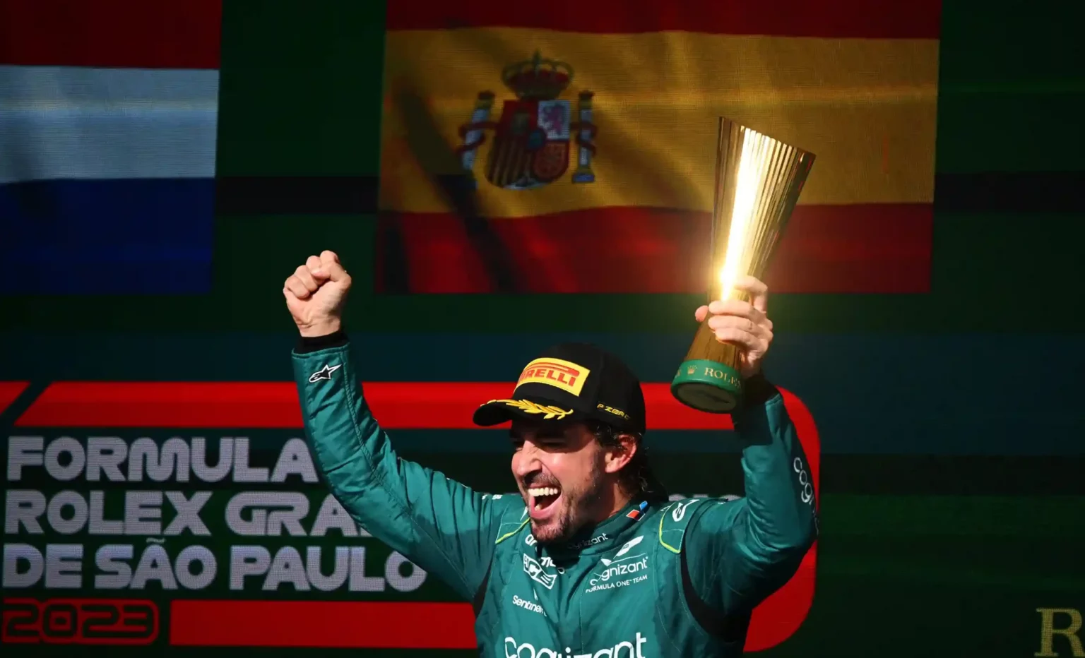 Fernando Alonso sul podio in Brasile