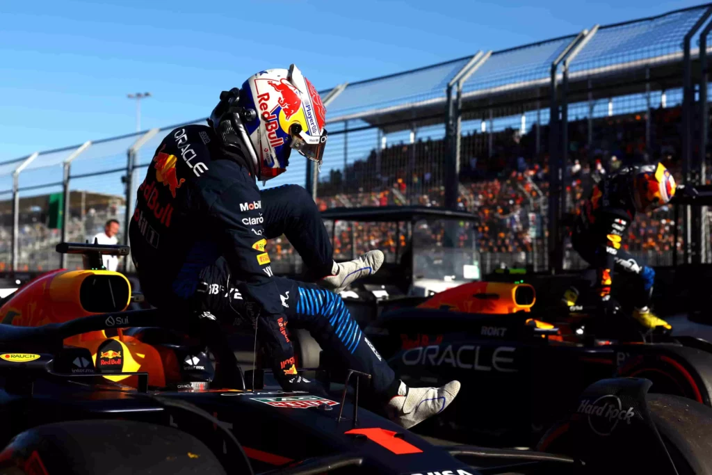 Max Verstappen ready to celebrate his pole position achieved in qualifying for the Australian GP