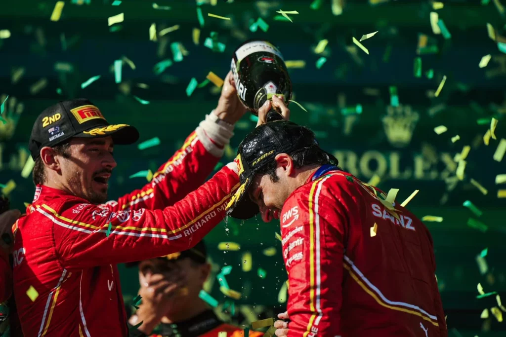 Carlos Sainz and Charles Leclerc celebrate in Australia