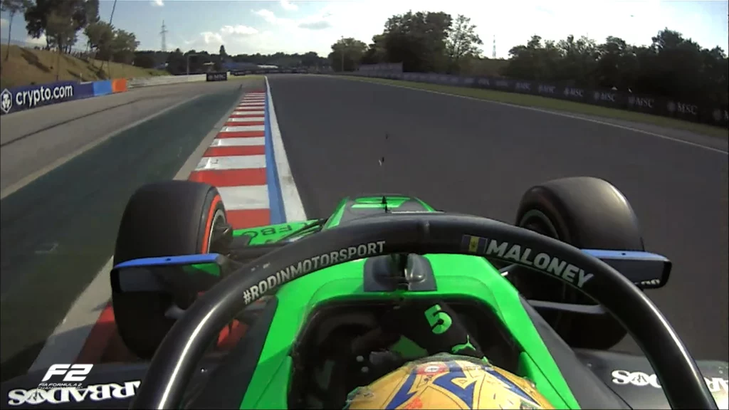 Zane Maloney in pista durante le qualifiche di F2 all’Hungaroring