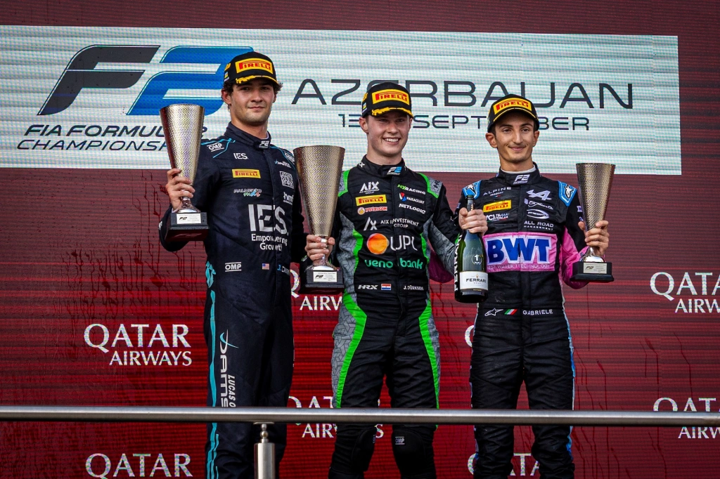 Gabriele Mini sul podio di Baku al debutto in F2 nel 2024